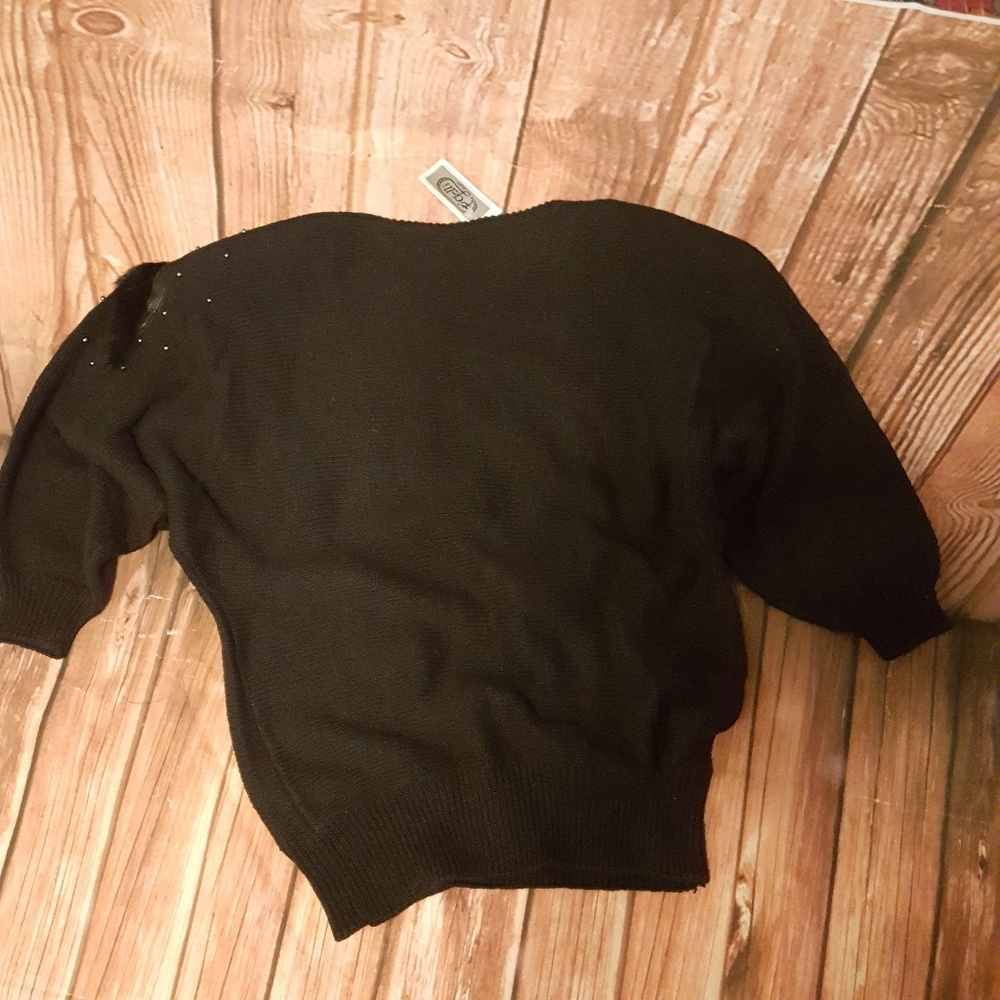 VTG 80s LEATHER & REAL ANGORA TRIM SWEATER/JUMPER - Picture 4 of 6